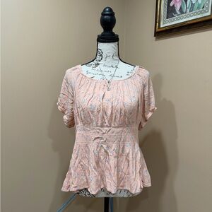 SO Good For Life Floral Peplum Blouse Pink Cottagecore Top 2X